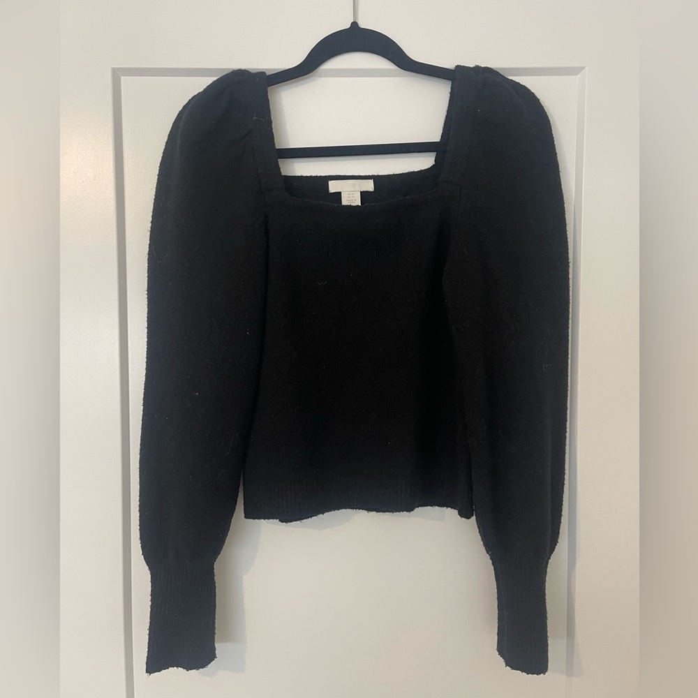 H&M Black Puff Sleeve Square Neck Sweater